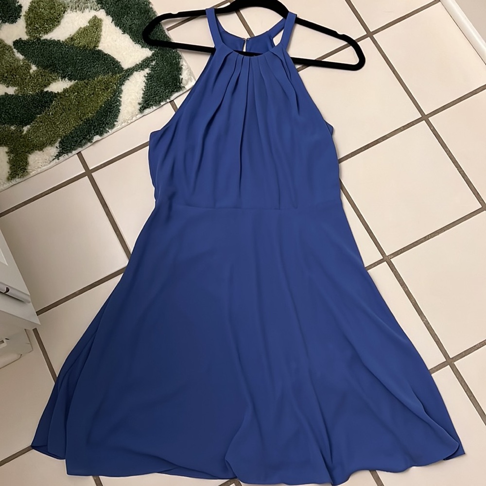 EXPRESS BLUE HALTER FLARED SKIRT DRESS